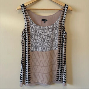 Le Chateau| Tan/Black Geometric Print Lined Tunic Lightweight Sleeveless Top S